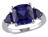 7.10 Carat (ctw) Lab-Created Blue Sapphire Three Stone Ring in Sterling Silver